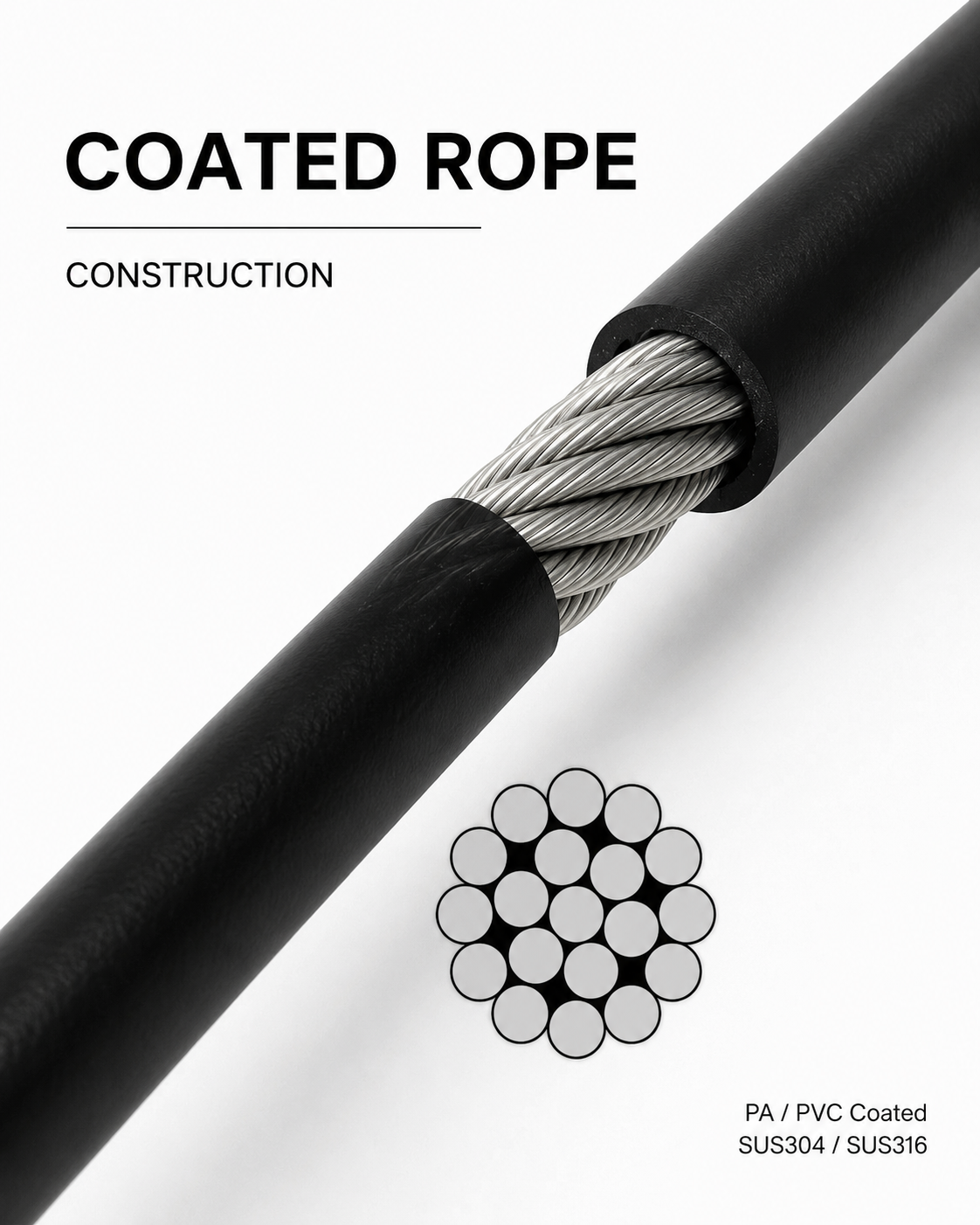 FCV Stainless Cable PA PVC coated stainless steel wire rope