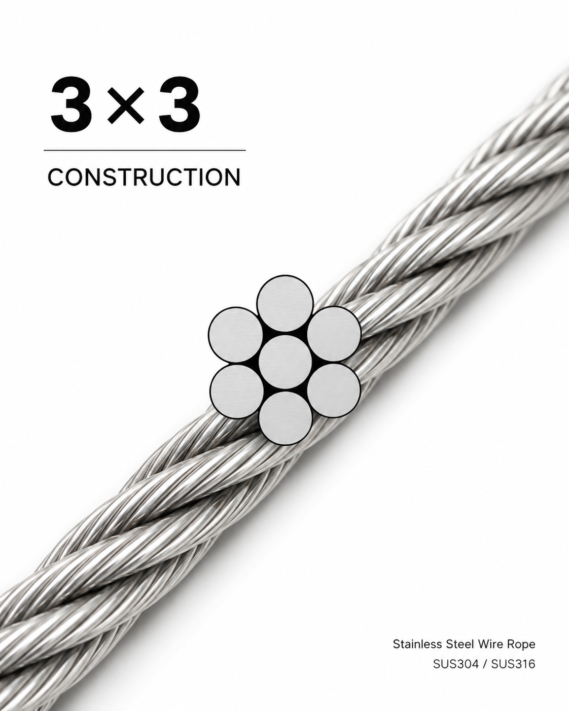 FCV Stainless Cable 3×3 stainless steel wire rope construction