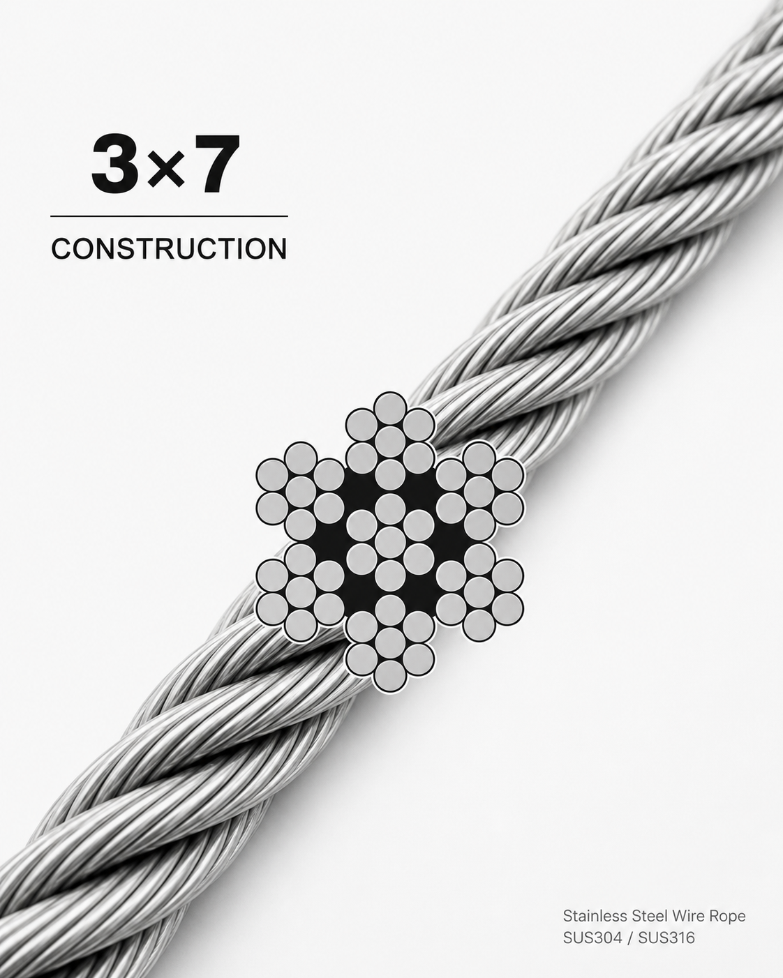 FCV Stainless Cable 3×7 stainless steel wire rope construction