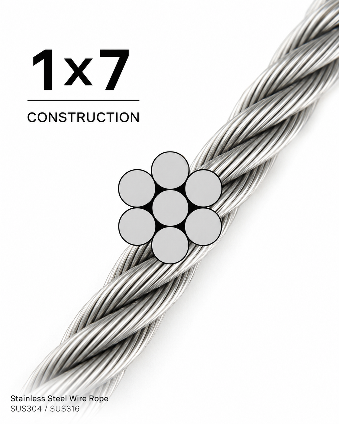 FCV Stainless Cable 1×7 stainless steel wire rope construction